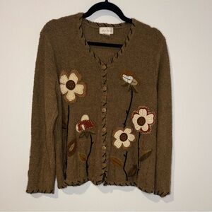 Vintage Studio Works Floral Appliqué Cardigan Whipstitch Boho Cottagecore M